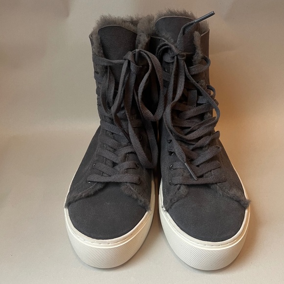 NEW UGG Beven Genuine Shearling High Top Gray Winter Fur Sheepskin Sneaker Shoes - Picture 4 of 12